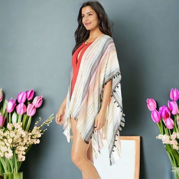 New Echo Design Women's Boardwalk Stripe Ruana Cardi Wrap Cover-Up One Size - Picture 1 of 4